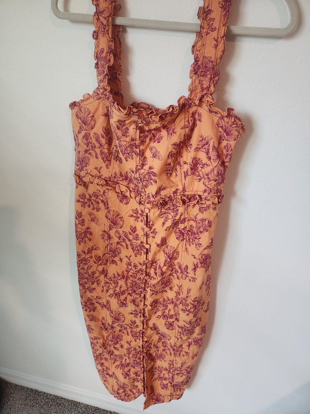 Anthropologie Peach Maxi Dress with Mauve Floral Butterfly Print